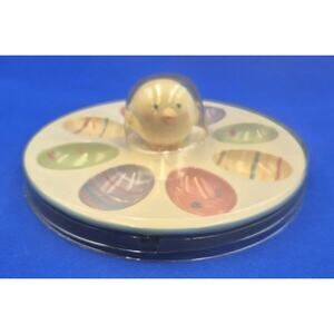 NEW Blossoms & Blooms Yellow Ceramic Easter Egg Serving Plate 8.75" Pastel Cups